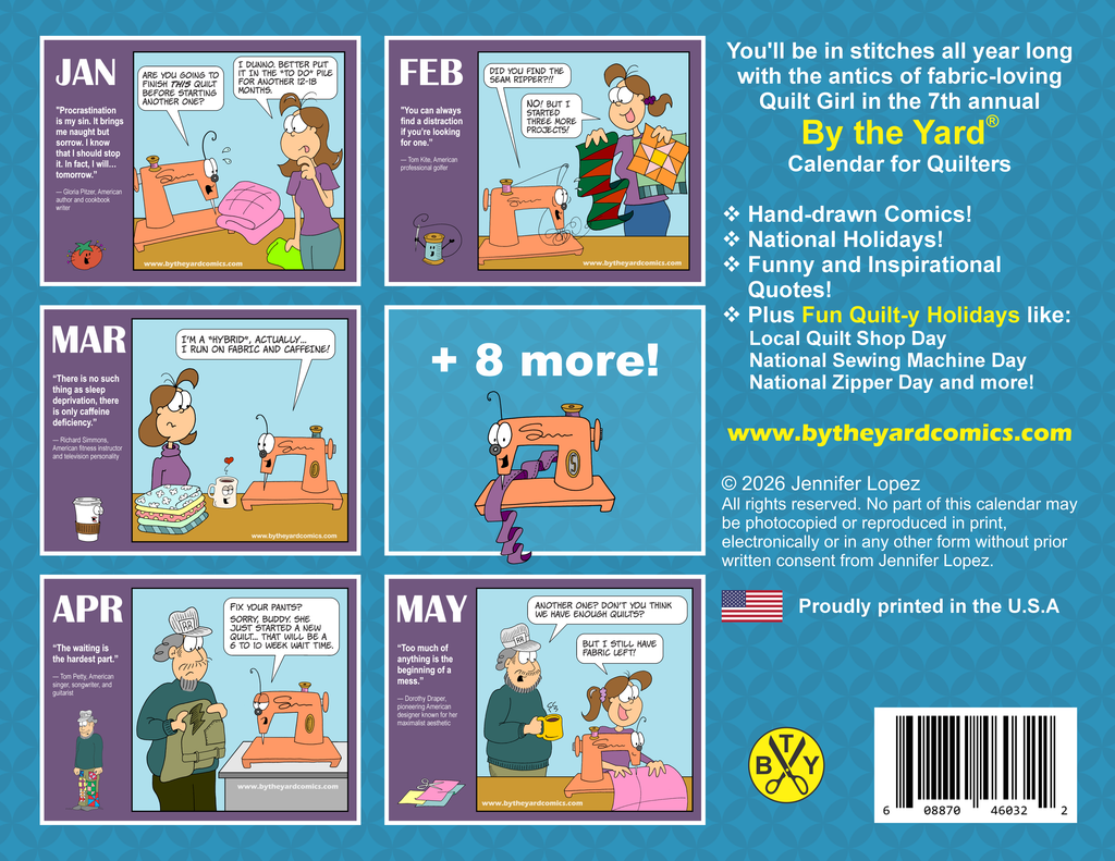 WHOLESALE - By the Yard® 2027 Wall Calendar for Quilters, One dozen (12) plus 6 free greeting cards
