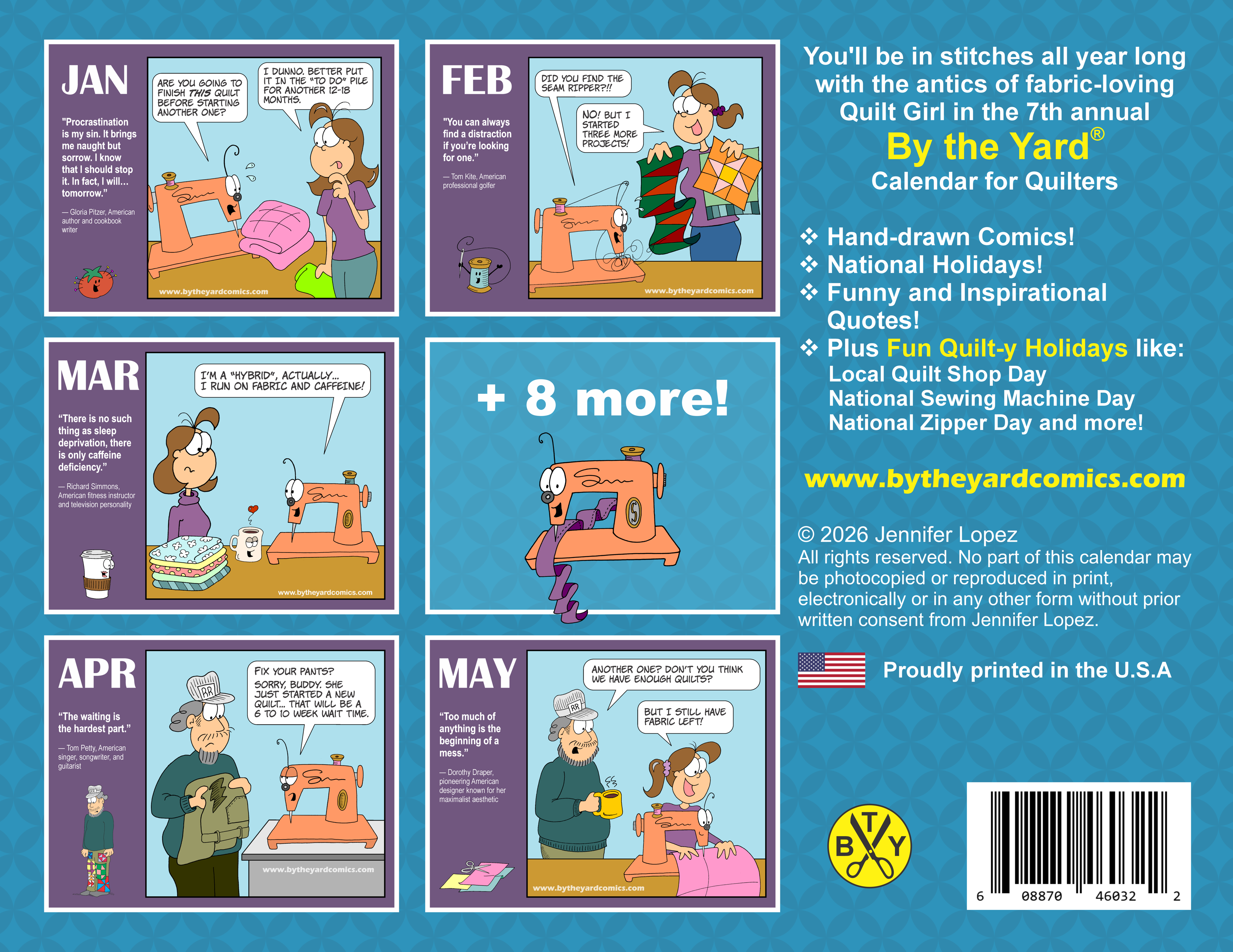 WHOLESALE - By the Yard® 2027 Wall Calendar for Quilters, One dozen (12) plus 6 free greeting cards